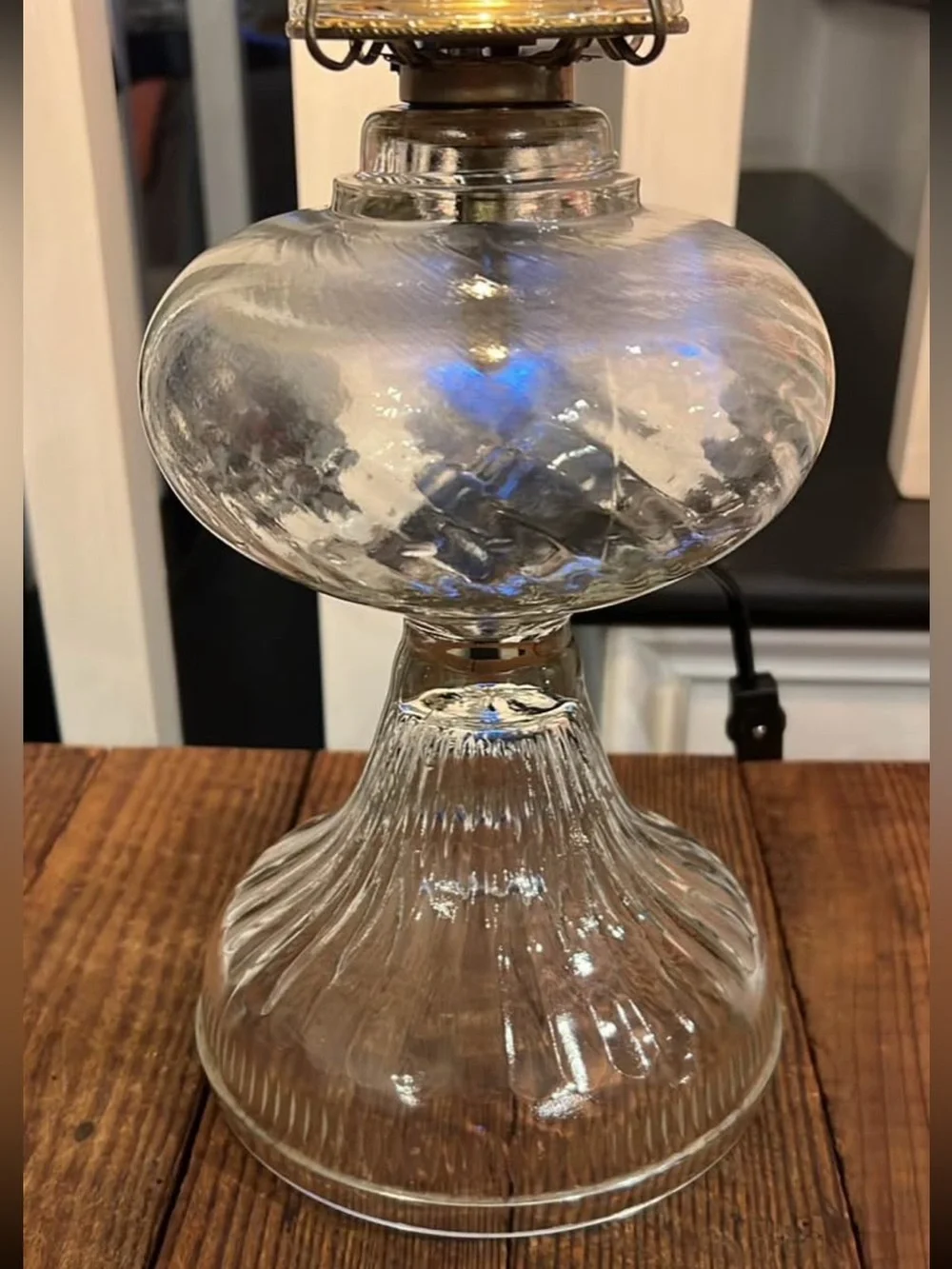 Clear Glass Hurricane Oil Table Lamp Conversion with Chimney